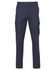 Navy cargo pants featuring drill pant pockets on the legs, with a stout fit and a logo.
