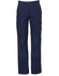 Navy ladies' work pants featuring cargo pockets and contrast paneling. Includes a logo on the design.