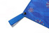 A blue hand towel featuring a wavy design with colourful sun motifs and a loop for hanging.
