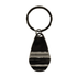 A drink bottle opener keychain in gunmetal with a simple design and a feature logo.