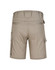 Beige unisex cotton stretch ripstop work shorts with cargo pockets and a logo on the back.