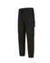 Unisex black cotton stretch drill cuffed work pants, featuring multiple pockets and an elastic waistband.