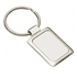 A rectangular silver keychain with a smooth, blank surface and a metal ring attachment.