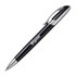 A black metal pen with a silver clip and branding. The sleek design highlights its professional appearance.