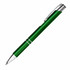 A green metal pen with silver accents and a clip, featuring a sleek design.