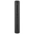A black metal pen is displayed within a matching cylindrical case, featuring a simple design and a logo.