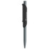 A sleek grey metal pen with a black clip and a logo on the side, ideal for writing.