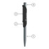 A sleek grey metal pen with a black clip and branding, designed for writing.
