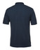 A navy polo shirt with a short sleeve design and a collar, featuring a branding logo.