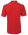 A red polo shirt is displayed, featuring a simple design with a collar and short sleeves. It has a logo.