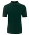 A dark green polo shirt with a collar and button placket, featuring a logo on the chest.