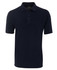 A navy blue polo shirt featuring a collar and three-button placket. It has a logo on the chest.