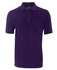 A purple polo shirt featuring a classic collar and three-button placket, with a logo on it.