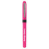 A pink pen with a sleek design and a logo. Features a stylish clip on the side.