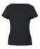 A black boat neck short-sleeve tee with a fitted silhouette and a logo on the back.