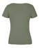 A ladies' short-sleeve boat neck tee in a soft olive green hue, featuring a simple design and a branding logo.