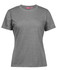 A grey ladies' t-shirt featuring short sleeves and a classic crew neck design, with a logo at the neckline.