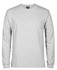 A grey long-sleeve T-shirt with a standard fit. The shirt features a logo on a tag at the neckline.