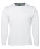 A white long-sleeve t-shirt with a round neckline and a label inside showing branding.