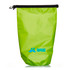 A bright green 10L dry bag with a black top and a logo on the front.