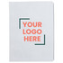 A grey survival notebook with blank pages and a logo placeholder in pink and green.