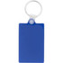 A blue rectangular keychain with a silver ring for attaching to keys or other items.
