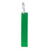 A drink bottle opener in bright green with a silver hook for attachment. Features branding on the surface.