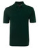 A dark green polo shirt with a collar, short sleeves, and a breast pocket. It has a logo on it.