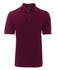 A burgundy polo shirt with a collar, a pocket, and a logo on the chest. 
