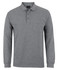 A grey long-sleeve polo shirt featuring a pocket and a collar, with a logo on the label.