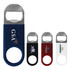 A drink bottle opener set featuring three vinyl bottle openers in navy, black, red, and silver with various logos.