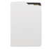A white A5 notebook with a textured cover, featuring an inside pocket and a logo on the front.