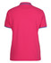 A pink polo shirt with contrast trim and a logo on the back. Suitable for casual or active wear.