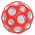 A red high bounce ball with silver accents and multiple circular cutouts. It features a logo.
