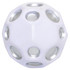 A white and silver high bounce ball with multiple holes, designed for fun and stress relief in a unique shape.