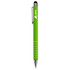 A green stylus pen with a sleek design and a logo on the barrel.