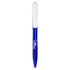 A purple plastic pen with a white cap and an area for a logo. 