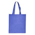 A large blue shopping tote bag with a gusset and long handles, featuring a logo on the front.