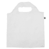 A white recycled PET bag with a cutting handle and a logo tag attached.