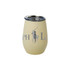 A drink bottle in pale yellow, featuring a metal lid and a logo, designed for beverages.