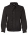 A black polar fleece jacket with a collar, snap buttons, and side pockets. It features a logo.