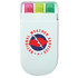 A white highlighter set with three colours: pink, green, and yellow. It has a logo on the front.