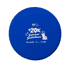 A blue silicone frisbee with a circular shape and a logo printed on the surface.
