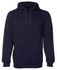 A navy hoodie featuring a front pocket and drawstring hood. The design includes a logo or branding.