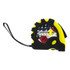 A tape measure in black and yellow, featuring a design with the American flag and a branding logo.
