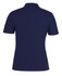 A navy blue polo shirt with a classic collar and short sleeves, featuring a logo on the back.
