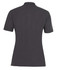 A dark grey polo shirt with a classic collar and short sleeves, featuring branding on the back.