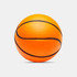 An orange stress ball shaped like a basketball, featuring black lines and a textured surface.