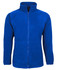 A polar fleece jacket in vibrant blue with a high collar and zip-up front, featuring side pockets and elasticated cuffs.