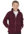A maroon polar fleece jacket worn by a smiling child, featuring a front zipper and two pockets.